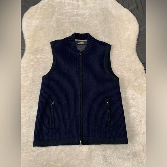 Carbon2Cobalt Vest Men's Medium Blue Rib Knit Full Zip Cabincore Hipster Outdoor - Picture 1 of 5